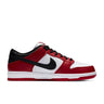 Nike SB Dunk Low J-Pack Chicago lateral side profile showing varsity red overlays, black Swoosh and white midsole